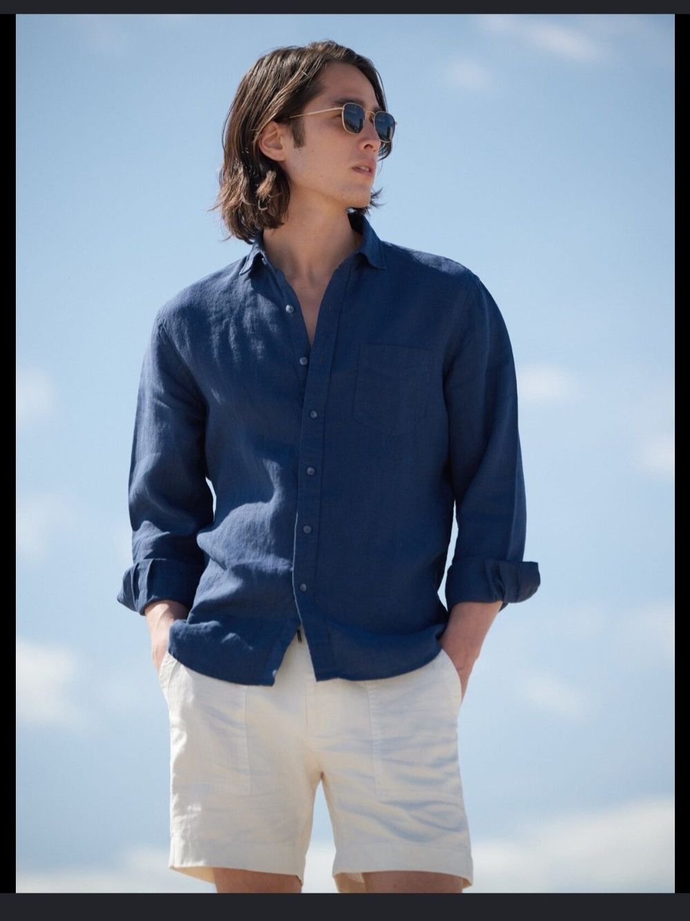 Bonobos Mens Pure Linen Standard Fit Button Down Shirt Blue Large